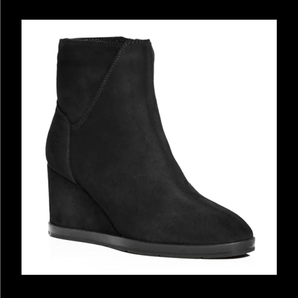 Aquatalia Judy Black Suede Italian Wedge Ankle Boots Size 7.5